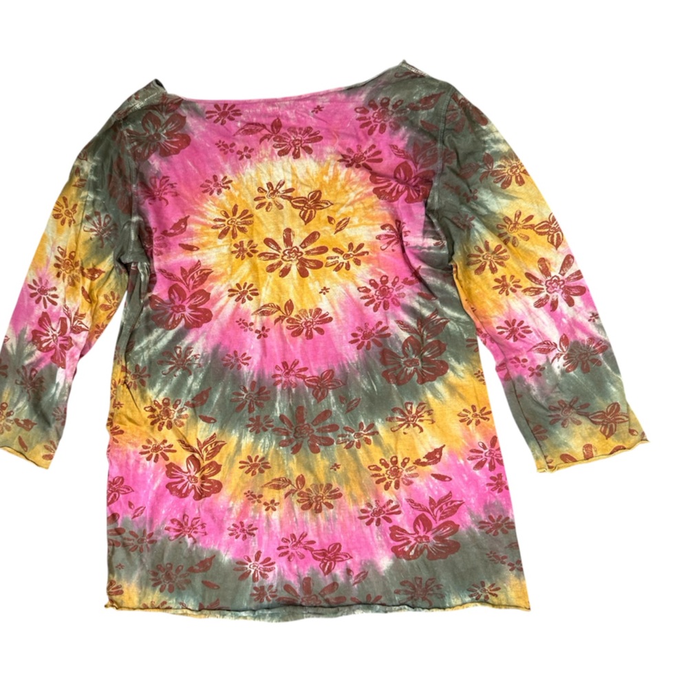 Y2K Fairycore Coquette Grunge Tie Dye T Shirt Sz M Cotton Boat Neck 3/4 Sleeve - Picture 2 of 7